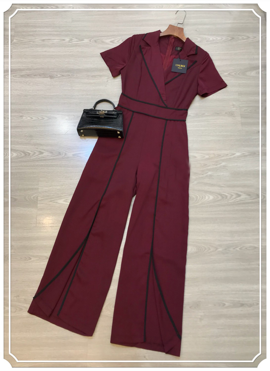 JS0109 จั๊มสูท จั๊มสูทขายาว จั๊มสูทออกงาน จั๊มสูททำงาน (แดงเลือดหมู)