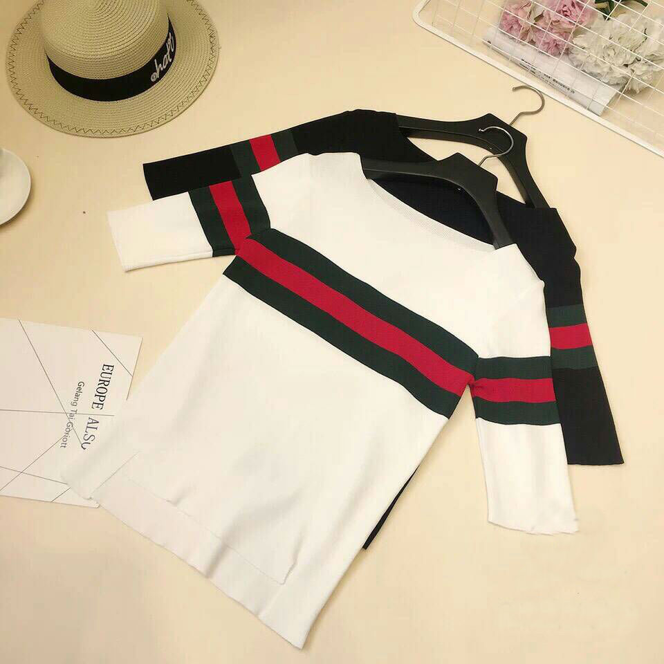 TP0031 เสื้อแฟชั่น เสื้อทำงาน เสื้อไปเที่ยว เสื้อออกงาน เสื้อไหมพรม เสื้อยืดแขนสั้น (สีดำ)