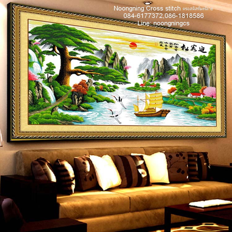 วิวภูเขา ชุดปักครอสติช พิมพ์ลาย ครอสติสจีน งานฝีมือ DIY