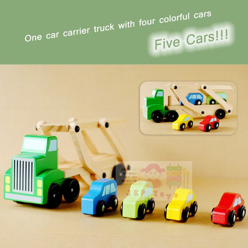 ของเล่นเสริมพัฒนาการ เซ็ตรถยก 2 ชั้น พร้อมรถไม้ 4 คัน