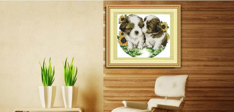 น้องหมาkiss ชุดปักครอสติส พิมพ์ลาย ครอสติสจีน งานฝีมือทำที่บ้าน DIY