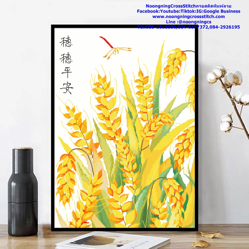 ข้าวสาลี แมลงปอ ชุดปักครอสติช พิมพ์ลาย ครอสติสจีน งานฝีมือ DIY