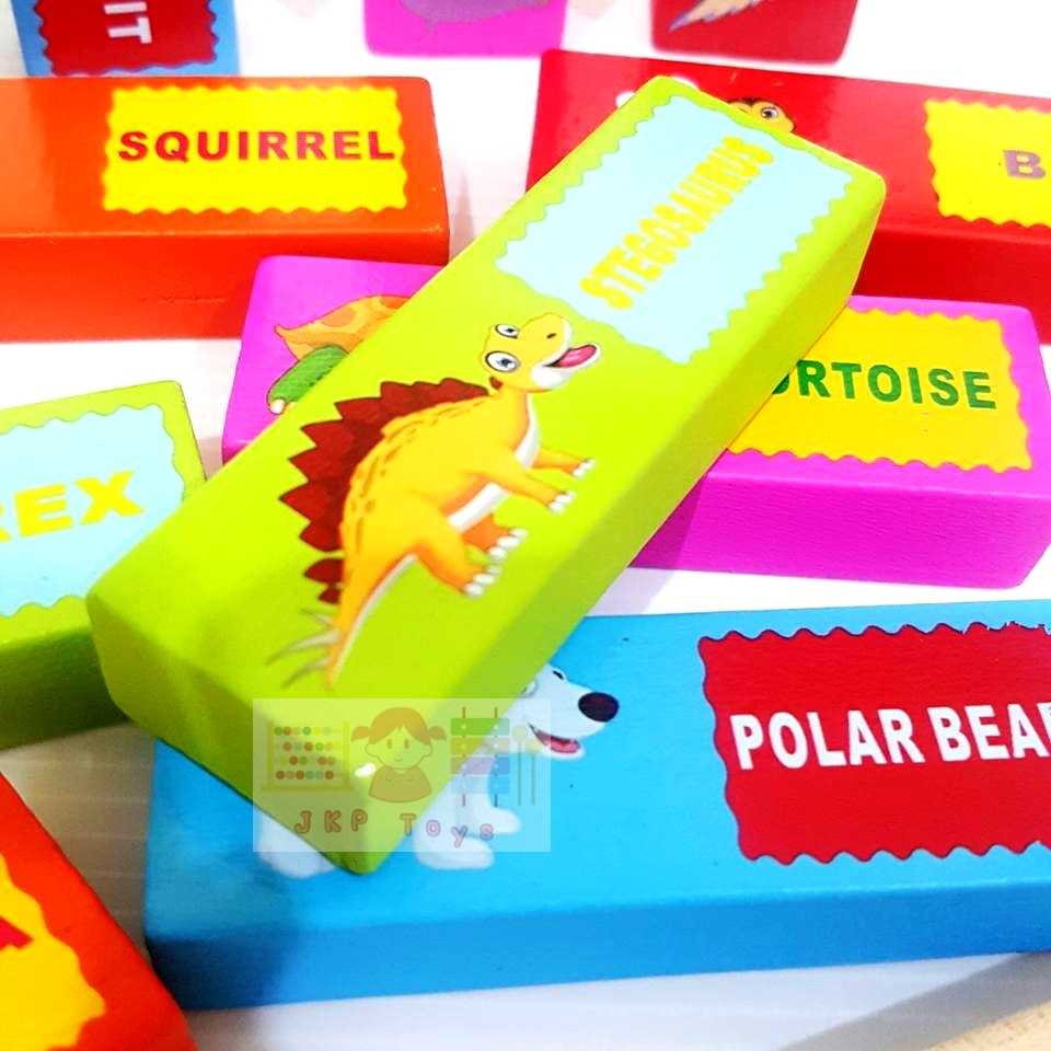 บล็อกไม้ตึกถล่มลายสัตว์พร้อมคำศัพท์ 54 ชิ้น