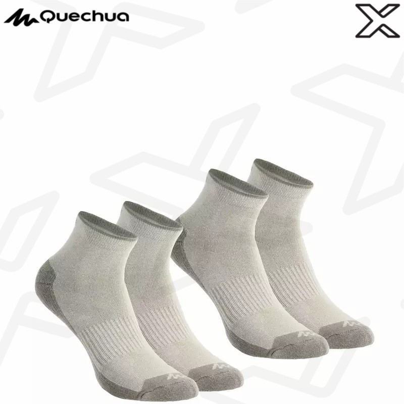 QUECHUA ถุงเท้ายาวปานกลางสำหรับใส่เดินในเส้นทางธรรมชาติรุ่น NH 100 แพ็ค 2 คู่ (สีเบจ)
