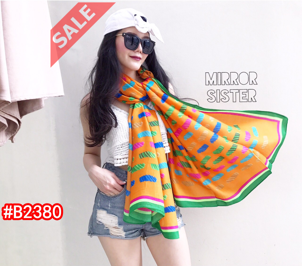 Sale ++B2380**ผ้าพันคอลาย Collection สีคัลเลอร์ฟูลสุดแซ่บ เนื้อผ้า Cashmere นุ่ม กว้าง 35 ยาว 70