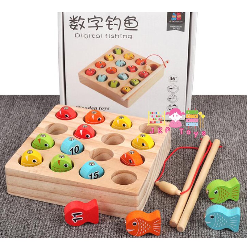 ของเล่นไม้เสริมพัฒนากาาร ตกปลา(เเม่เหล็ก)+ จับคู่ตัวเลข 1-15