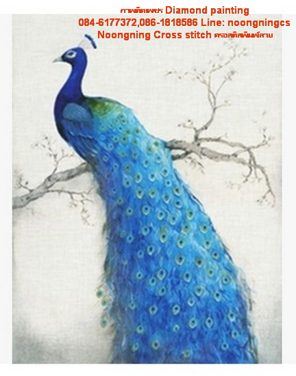 นกยูงฟ้า ครอสติสคริสตัล Diamond painting โมเสก ภาพติดเพชร งานฝีมือ DIY