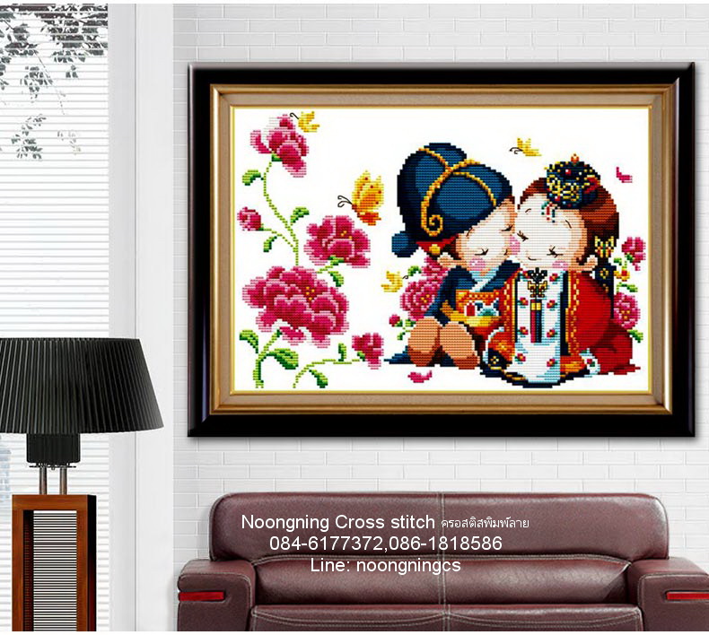 ด.ญ.เป่าดอกไม้ ชุดปักครอสติส พิมพ์ลาย ครอสติสจีน งานฝีมือทำที่บ้าน DIY