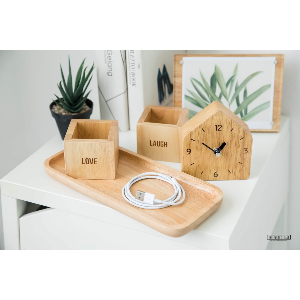 The Wood's Tale นาฬิกาตั้งโต๊ะ นาฬิกาไม้ เดินเงียบ HOUSE TABLE CLOCK จากไม้แท้ธรรมชาติ