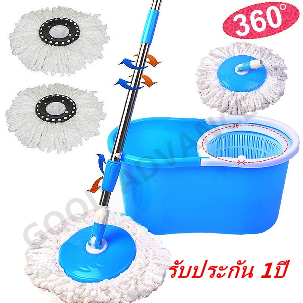 ไม้ม็อบ ถังปั่น มีผ้าถูพื้น 2 ชิ้น มีล้อในตัวGM01มีล้อในตัว มีช่องปล่อยน้ำทิ้ง