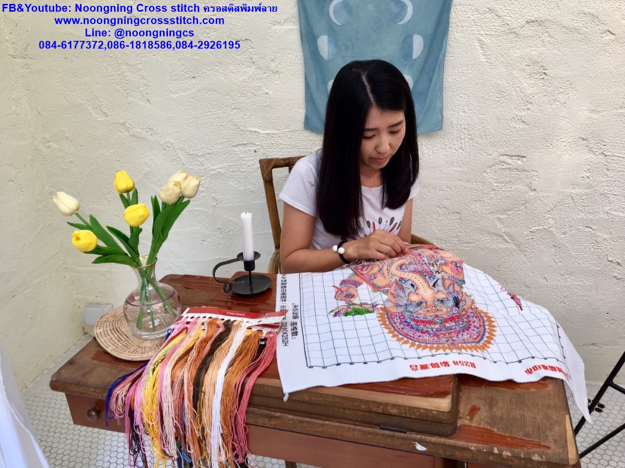 นกยูง ชุดปักครอสติส พิมพ์ลาย ครอสติสจีน งานฝีมือทำที่บ้าน DIY