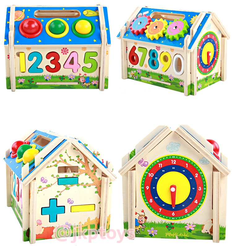 ของเล่นไม้ บ้านไม้กิจกรรม บล็อคหยอด ตัวเลข 0-9 ฟันเฟือง ทุบ 3 ช่อ