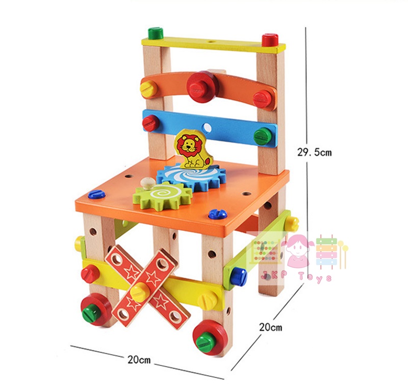 ชุดบล็อคไม้เสริมทักษะ เก้าอี้ช่างไม้ขันน็อต