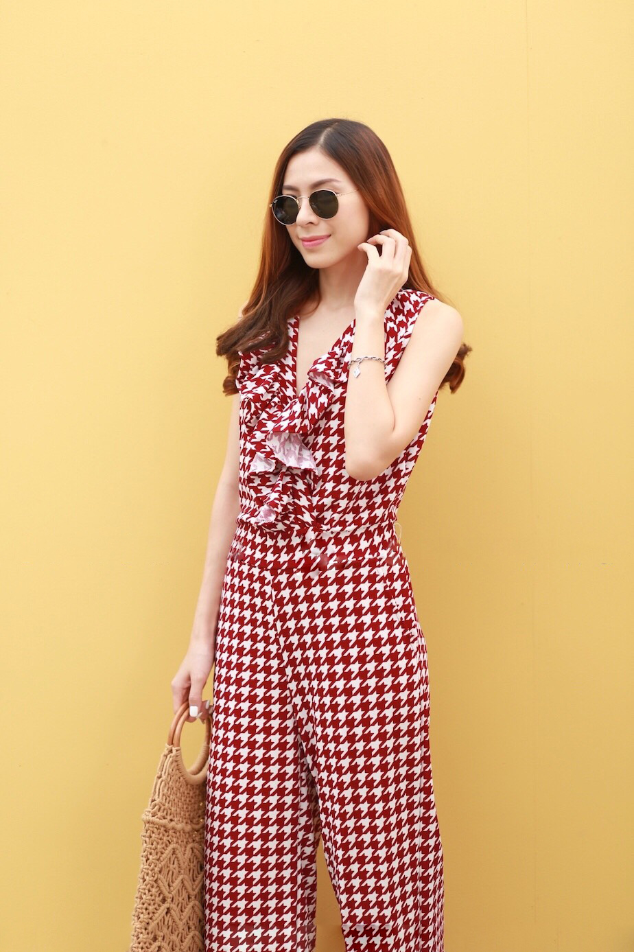 JS0097 จั๊มสูทขายาว จั๊มสูทออกงาน จั๊มสูทเกาหลี จั๊มสูทแขนกุด จั๊มสูทแฟชั่น (สีแดง)