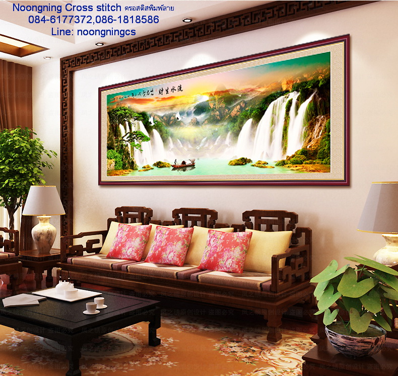 เรือสำเภา ชุดปักครอสติส พิมพ์ลาย ครอสติสจีน งานฝีมือทำที่บ้าน DIY