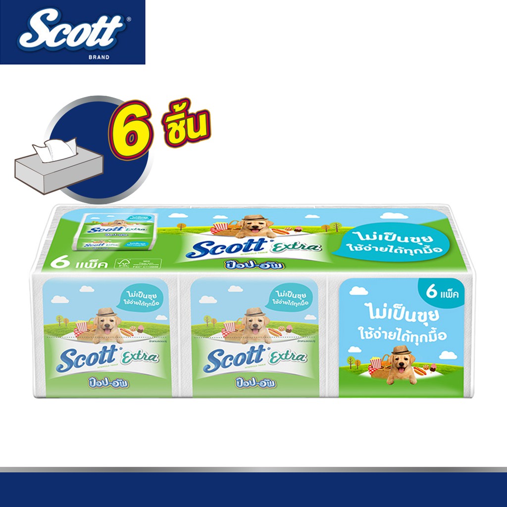 Scott สก๊อตต์® เอ็กซ์ตร้า ป๊อป-อัพ กระดาษชำระ รวม 6 ชิ้น