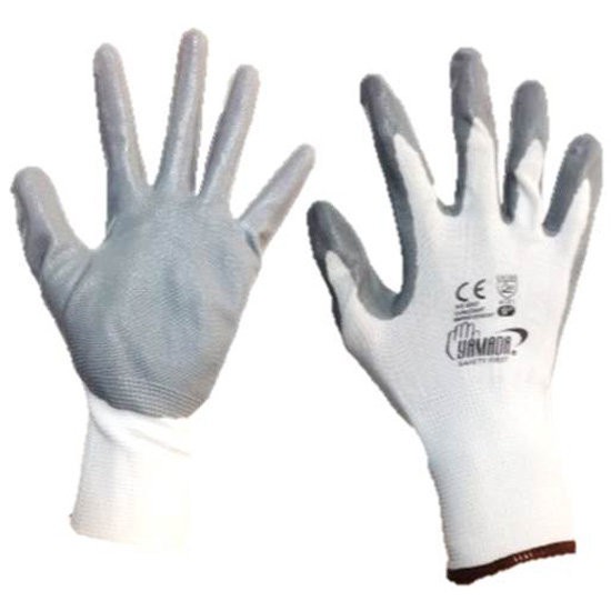ถุงมือโพลีเอสเตอร์ N102GY เคลือบไนไตร YAMADA WHITE/GRAY Nitrile Coated Glove