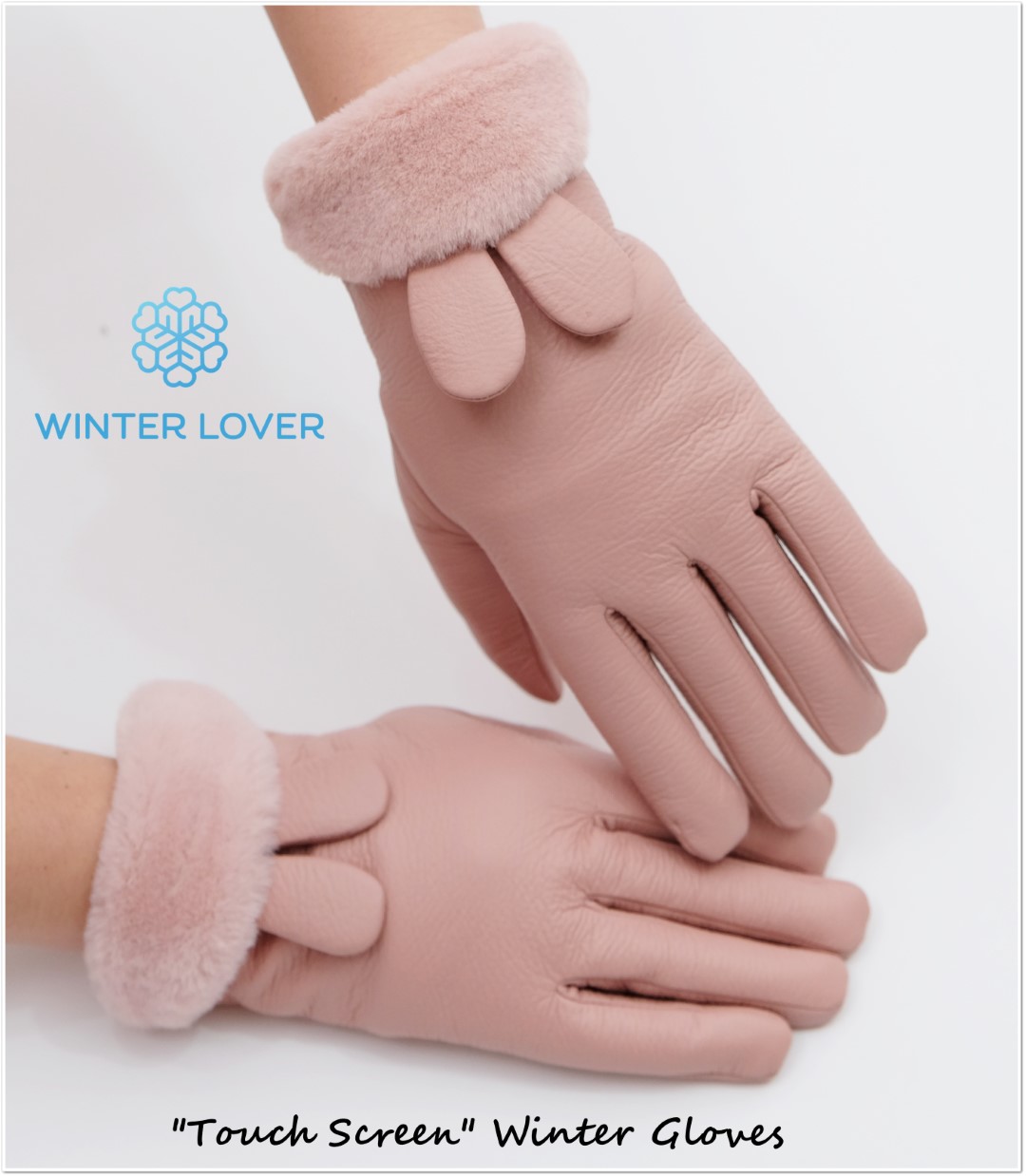 ถุงมือหนังสีชมพูกันหนาวถึงหิมะ ทัสกรีน เล่นมือถือได้ ด้านในบุด้วยขนแกะหนาอุ่นนุ่ม(Free Size)(พร้อมส่ง)