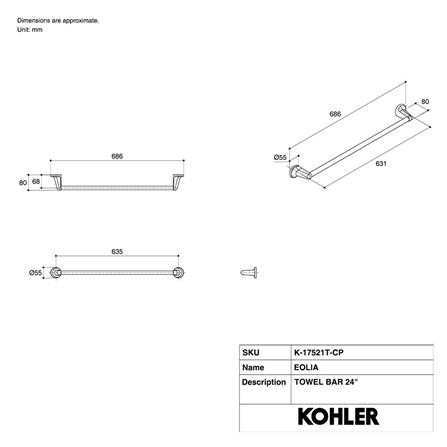 ราวแขวนผ้า KOHLER K-17521T-CP สีโครม ราวตากผ้า ราวแขวนผ้า ราวแขวน ราวแขวนเสื้อผ้า