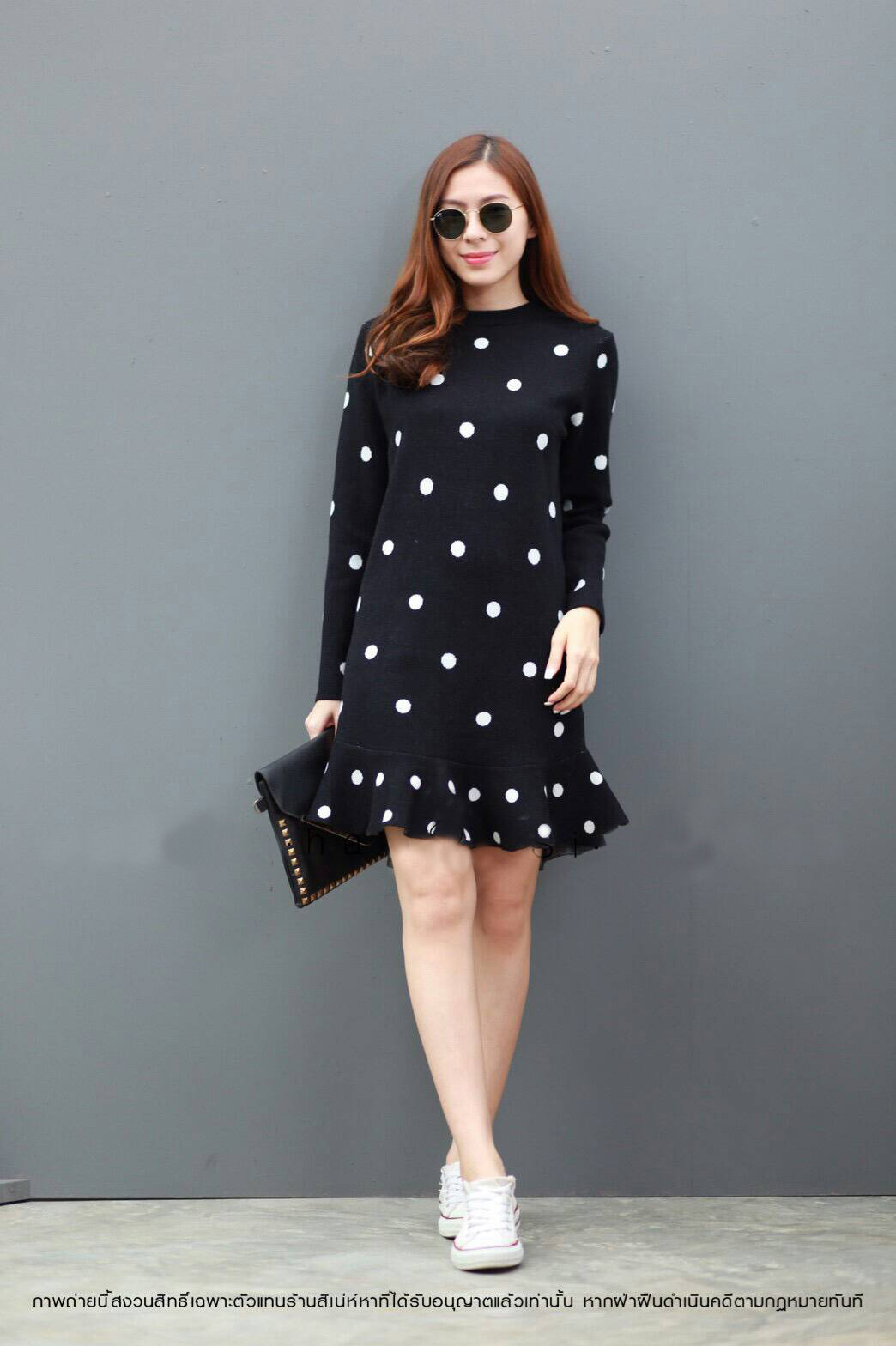 DS0114 เดรสไหมพรม เดรสแฟชั่น เดรสเกาหลี มินิเดรส เดรสสั้น (สีดำ)