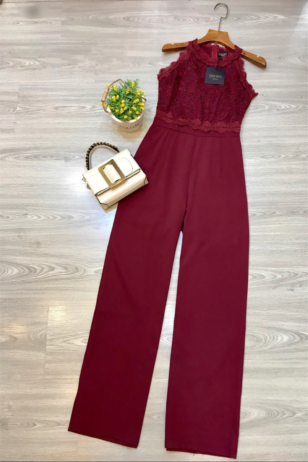 JS0095 จั๊มสูทขายาว จั๊มสูทออกงาน จั๊มสูทเกาหลี จั๊มสูทแขนกุด จั๊มสูทแฟชั่น (แดง)