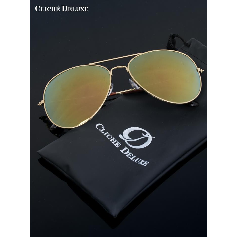 !!สินค้าขายดี!! แว่นกันแดดแฟชั่นเลนส์ดำปรอทเหลือง Sunglasses
