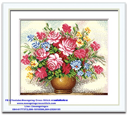 แจกันดอกไม้ ชุดปักครอสติส พิมพ์ลาย ครอสติสจีน งานฝีมือทำที่บ้าน DIY