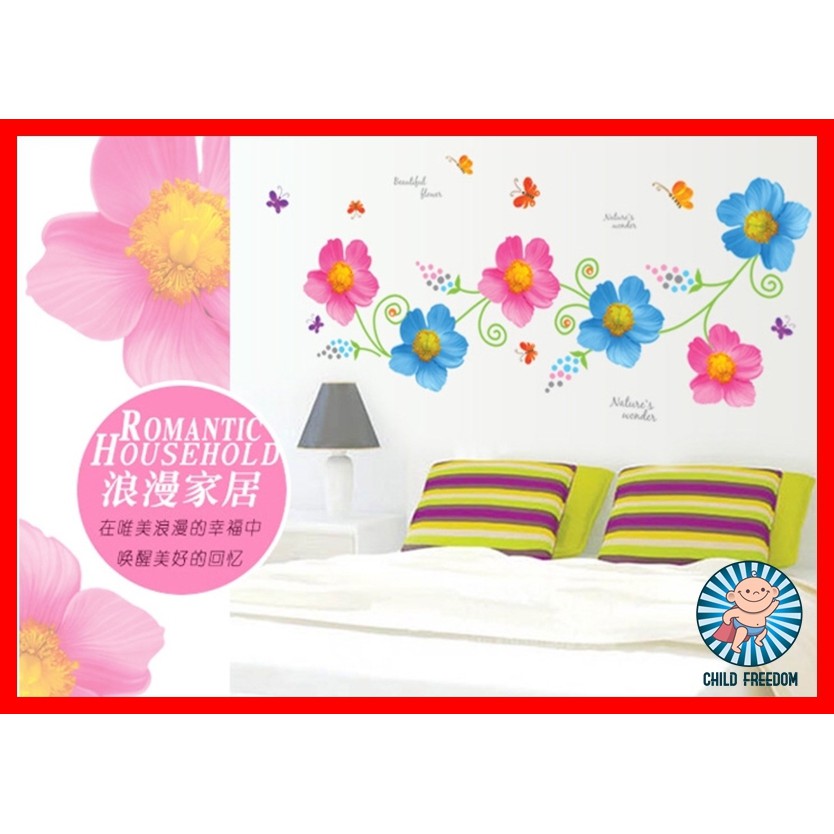 Wall Sticker วอลเปเปอร์สติกเกอร์ ตกแต่งผนังราคาส่ง รูปวาด 3D สามมิติ สติ๊กเกอร์ติดผนัง ดอกไม้ ผีเสื้อบิน วินเทจ