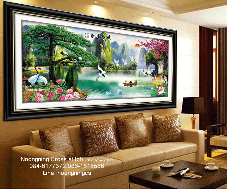 ช้าง 3 ตัว ชุดปักครอสติช พิมพ์ลาย ครอสติสจีน งานฝีมือ DIY