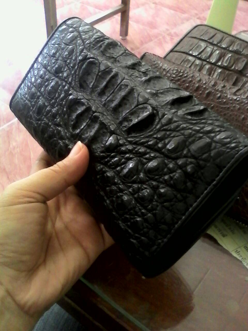 กระเป๋าหนังจระเข้แท้แบบ3พับ(หนังกระดูกหัว)