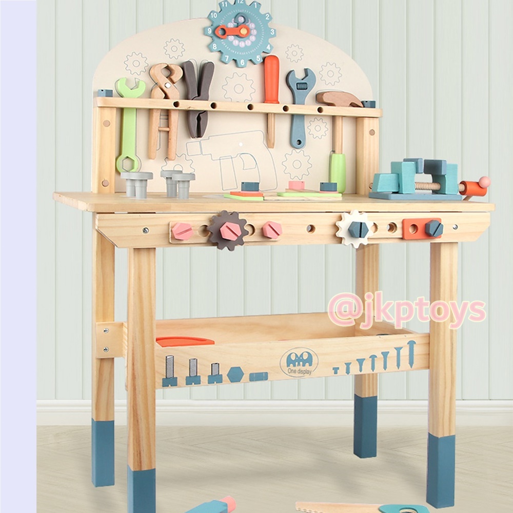 ⭐🚧🌞ของเล่นไม้บทบาทสมมติ โต๊ะเครื่องมือช่างพร้อมอุปกรณ์ ขนาดใหญ่