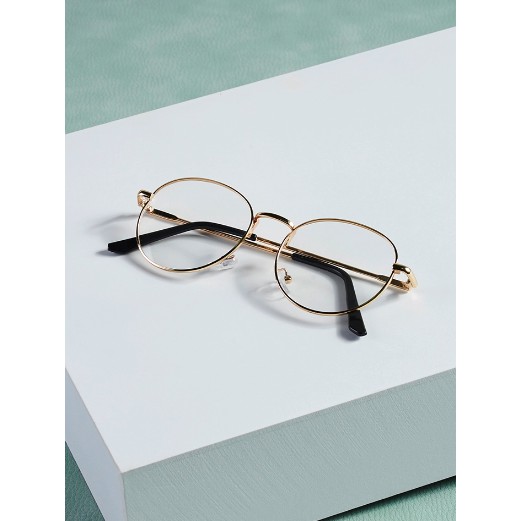 !!สินค้าขายดี!! แว่นตาแฟชั่นทรงกลม ทรงหยดน้ำ แว่นเลนส์ใสกรอบทอง Women Fashion Clear Lens Glasses