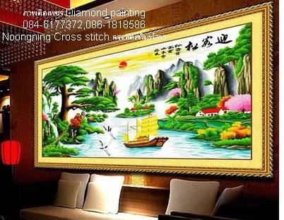 เรือสำเภา น้ำตก ครอสติสคริสตัล Diamond painting โมเสก ภาพติดเพชร งานฝีมือ DIY