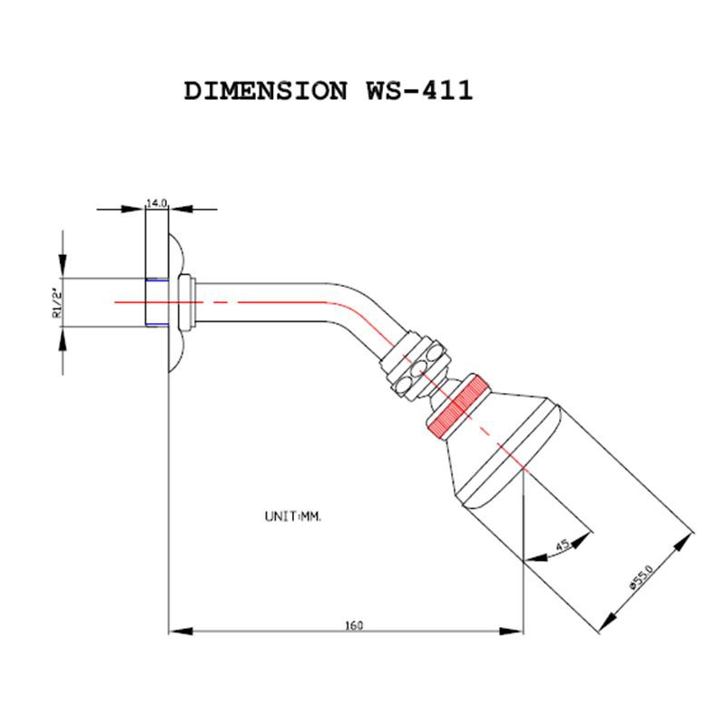 HANG ฝักบัวก้านแข็ง รุ่น WS-411 สีโครมเมี่ยม ทนทาน น้ำไม่รั่วซึมง่าย ดีไซน์สวยโดดเด่น