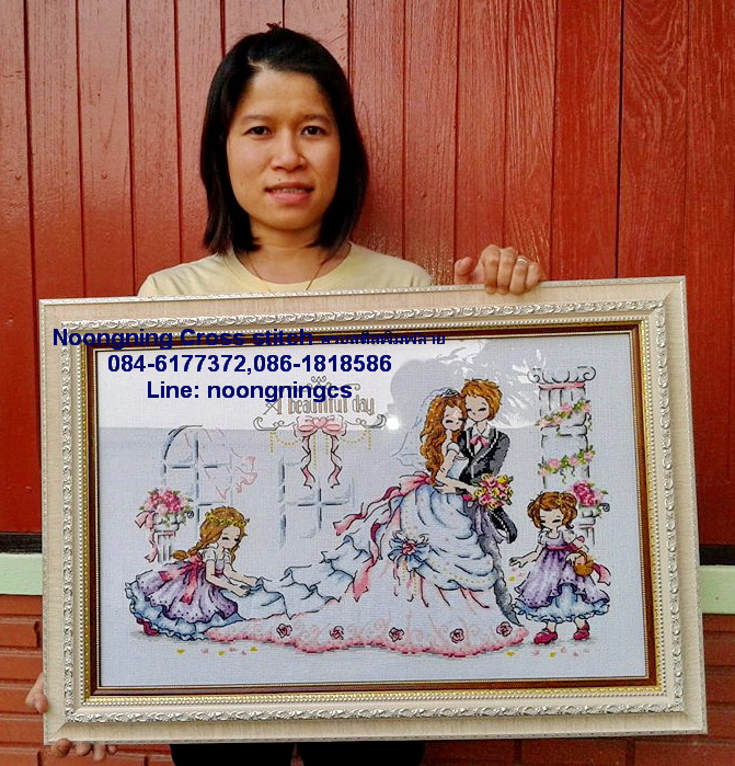 คู่บ่าวสาว ชุดปักครอสติส พิมพ์ลาย ครอสติสจีน งานฝีมือทำที่บ้าน DIY
