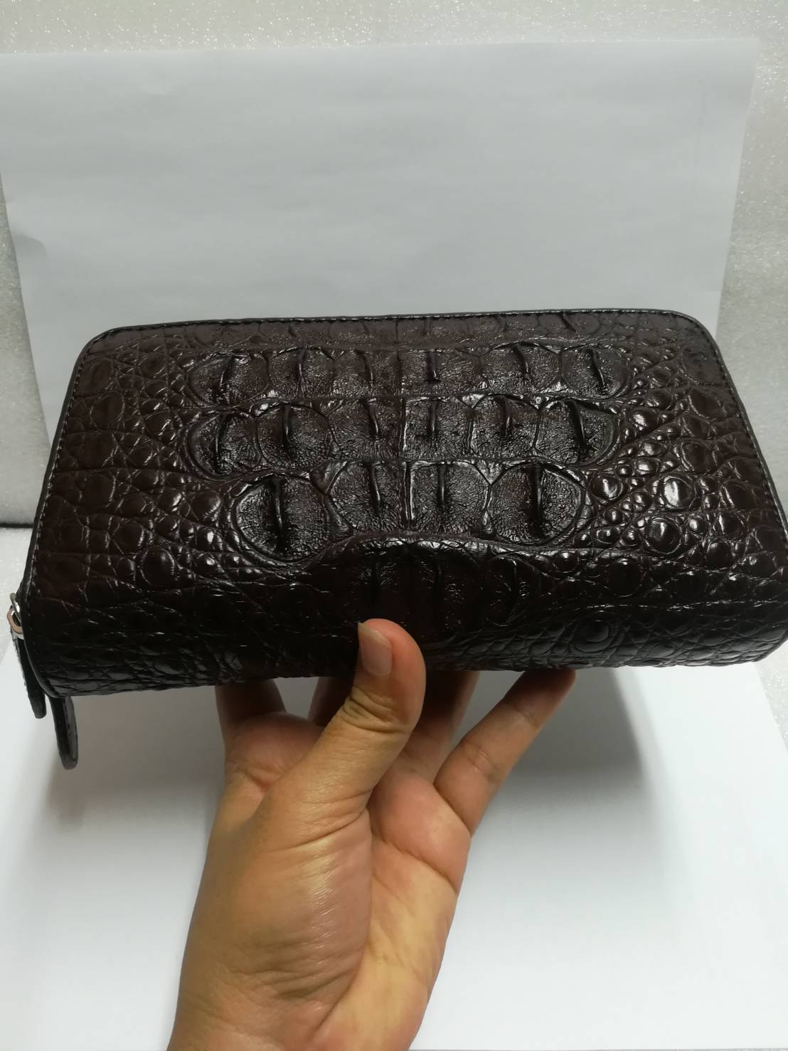 กระเป๋าหนังจระเข้แท้แบบซิปคู่(หนังกระดูกหัว)