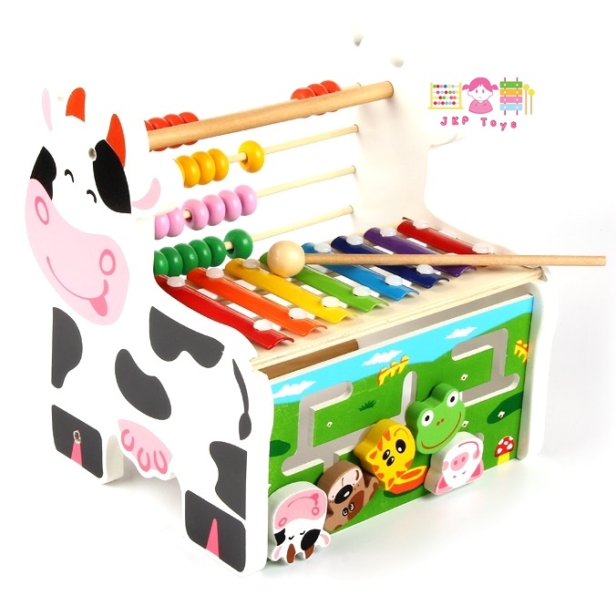 3 in 1 ของเล่นไม้ เสริมพัฒนาการระนาด รางเลื่อน รางลูกคิดลายวัวน้อย