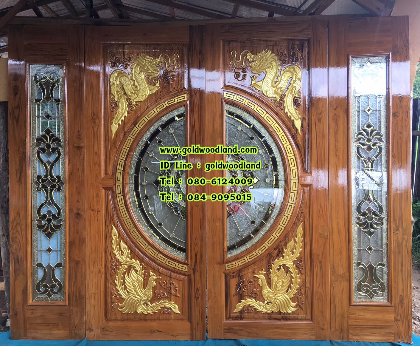 ประตูไม้สักบานคู่กระจกนิรภัย GBBB - 53