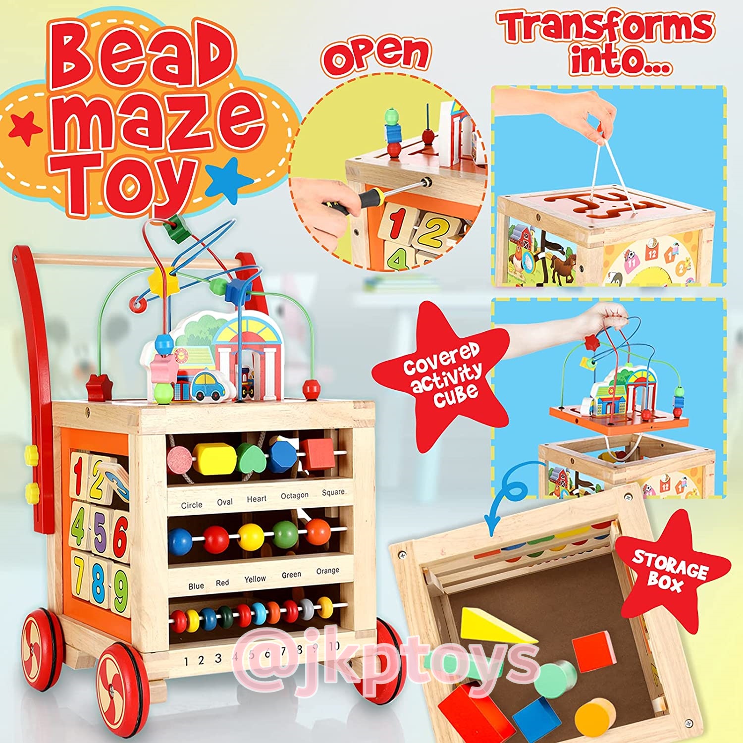 รถผลักเดินเเละกล่องกิจกรรมไม้5ด้าน (เหมือนงาน busy zoo เลยคะ ) เป็นผลักเดินไม้ได้ด้วย คุ้มสุดๆ