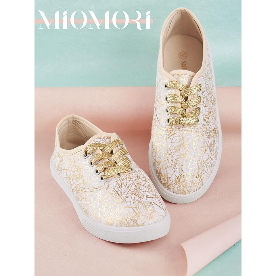 !!สินค้าขายดี!! MIOMORI รองเท้าผ้าใบลายกราฟฟิคสีทอง รองเท้าแฟชั่น Gold Grafitti Sneakers