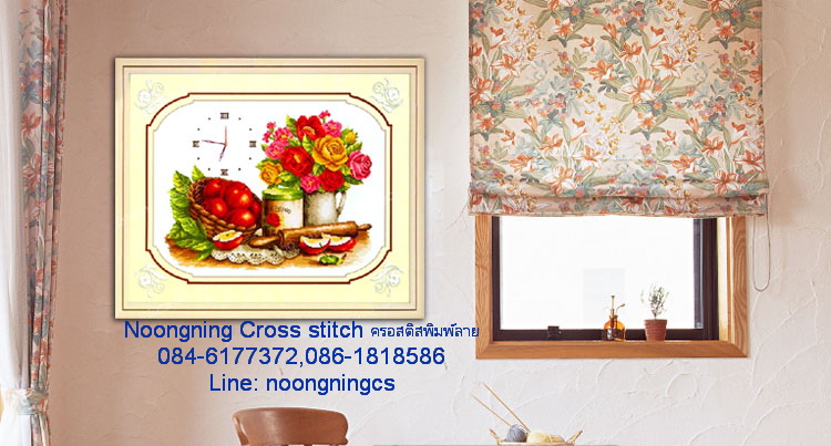 นาฬิกาดอกไม้ ชุดปักครอสติช พิมพ์ลาย ครอสติสจีน งานฝีมือ DIY
