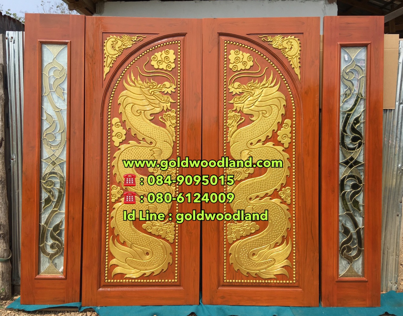 ประตูไม้สักกระจกนิรภัย GBBB - 198