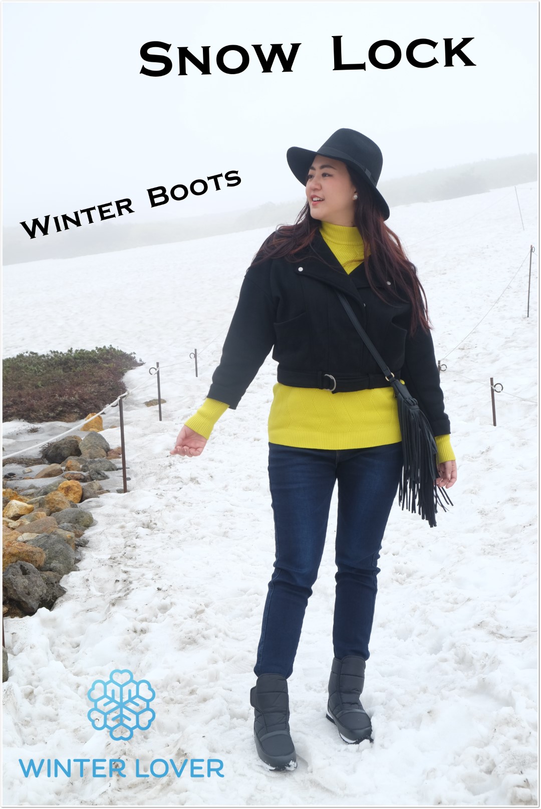 รองเท้าบูทสำหรับเดินลุยหิมะสีดำ พร้อมตัวล็อคใต้รองเท้ากันลื้น รุ่นSnow Lock(Unisex)(พร้อมส่ง)(Size: 35,36,37,38,39,40,41,42,43,44,45,46)