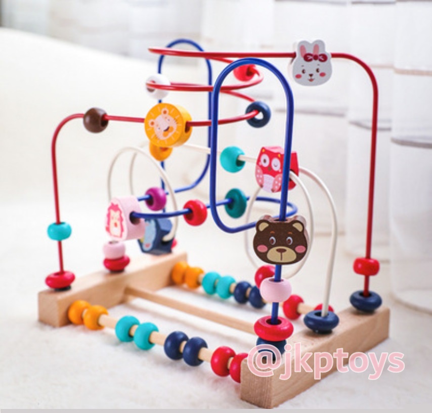 ของเล่นไม้เสริมพัฒนาการ ขดลวดลูกปัดลายสัตว์ ผลไม้ รถ
