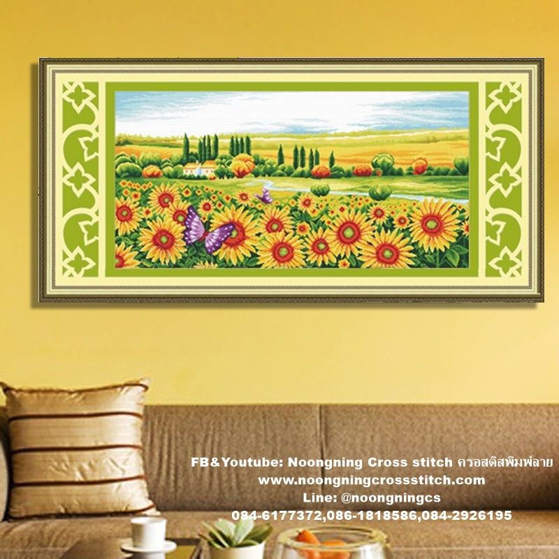 ทุ่งทานตะวัน ชุดปักครอสติส พิมพ์ลาย ครอสติสจีน งานฝีมือทำที่บ้าน DIY