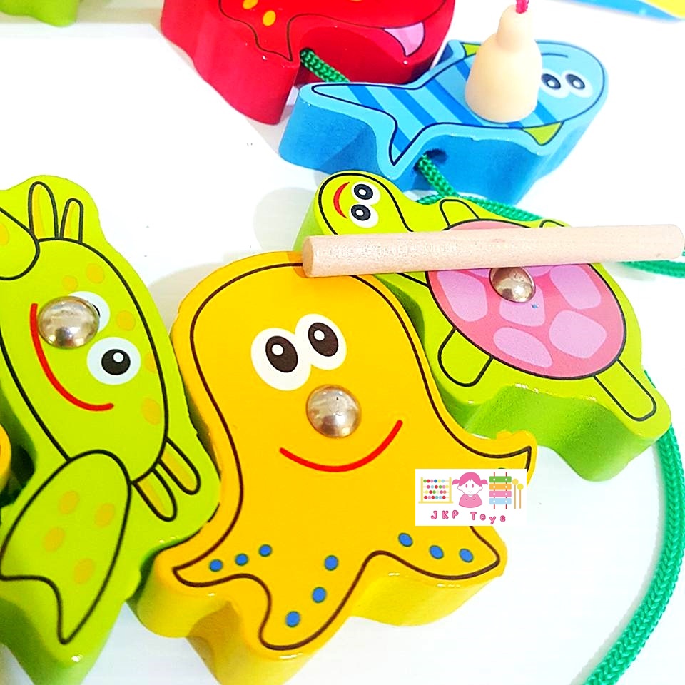 3 in 1 กระดานจับคู่ ร้อยเชือกเเละตกปลา