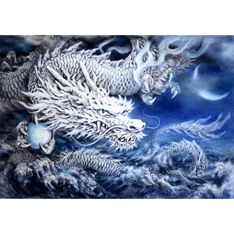 มังกรขาว ครอสติสคริสตัล Diamond painting โมเสก ภาพติดเพชร งานฝีมือทำที่บ้าน DIY