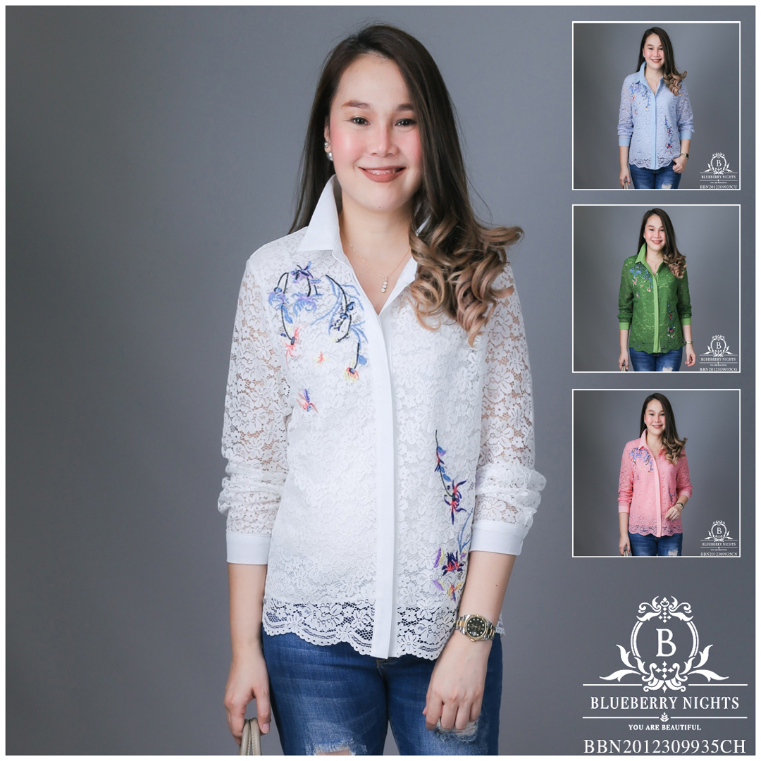 Sale+++B3629 เสื้อเชิ้ตลูกไม้อิตาลีปักลายดอกไม้ ผ้าลูกไม้อิตาลีเกรดพรีเมี่ยมเนื้อนุ่มเบาใส่สบายมากค่ะ แพทเทิร์นเสื้อเชิ้ตกระดุมหน้ายาวตลอด ดีเทลด้านหน้าปักดิ้นลายดอกไม้สวยหรูค่ะ มีซับในทั้งตัว ♡เหมาะสำหรับสาวๆรอบอก(36-44)♡ รุ่นใหม่ ขายดีมากๆ