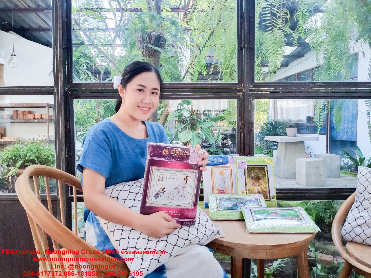 นกยูงคู่ ดอกแมกโลเนีย ชุดปักครอสติส พิมพ์ลาย ครอสติสจีน งานฝีมือทำที่บ้าน DIY