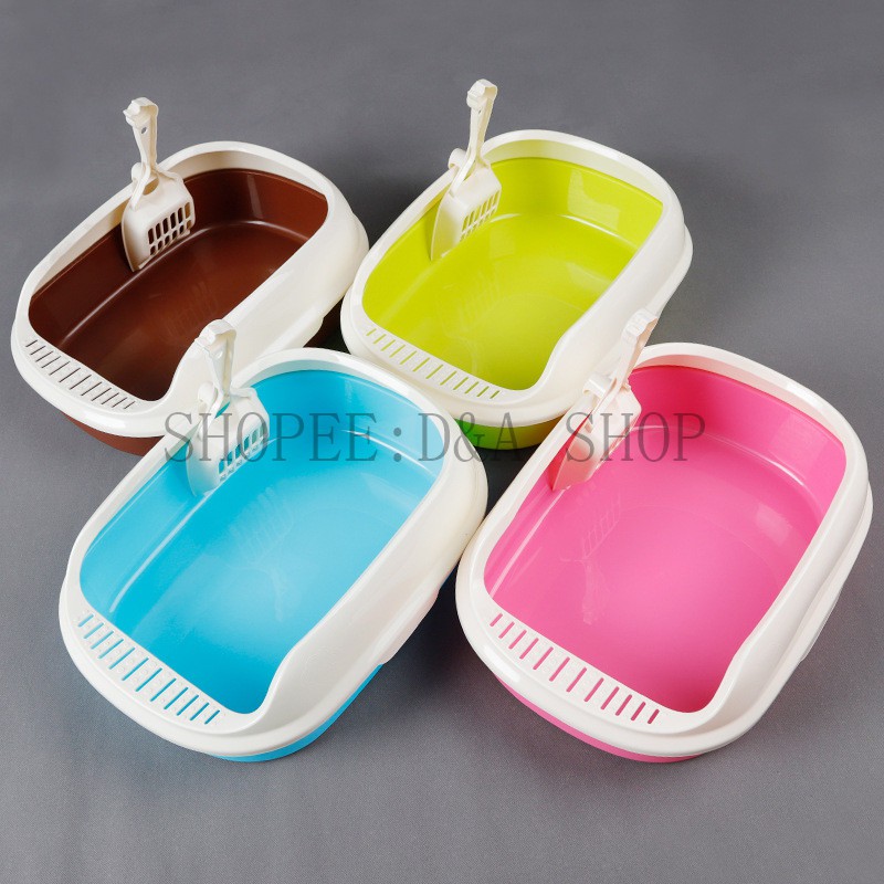 #P013 🔥ส่วนลด🔥 ราคาถูก กระบะทรายแมว ทรงรี ห้องน้ำแมว cat litter box มาพร้อมที่ตักทราย รุ่นขอบสูง